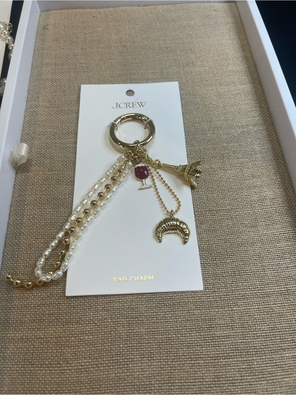 J. Crew Gold, Pearl and Pink Bead Charm Keyring - Picture 3 of 4